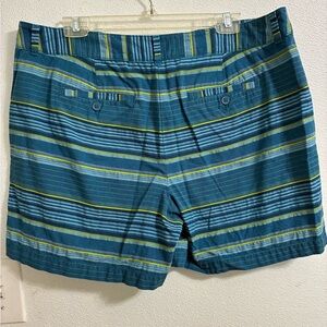 LOFT Teal, Blue & Yellow Striped Bermuda Shorts
